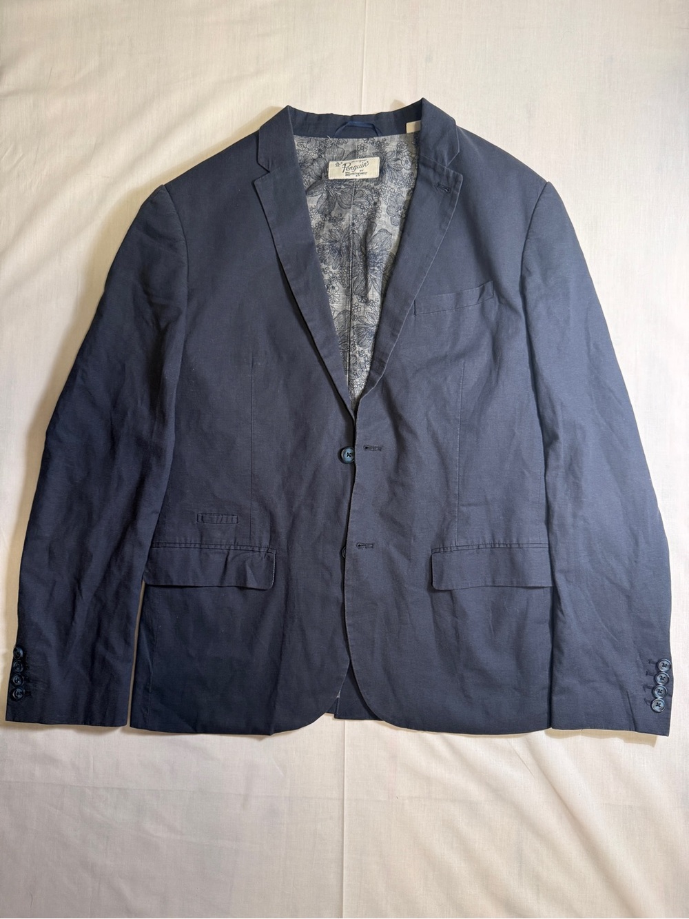 Original Penguin Blazer Mens 38 40 Navy Blue Sport Coat Floral Lining 2 Button